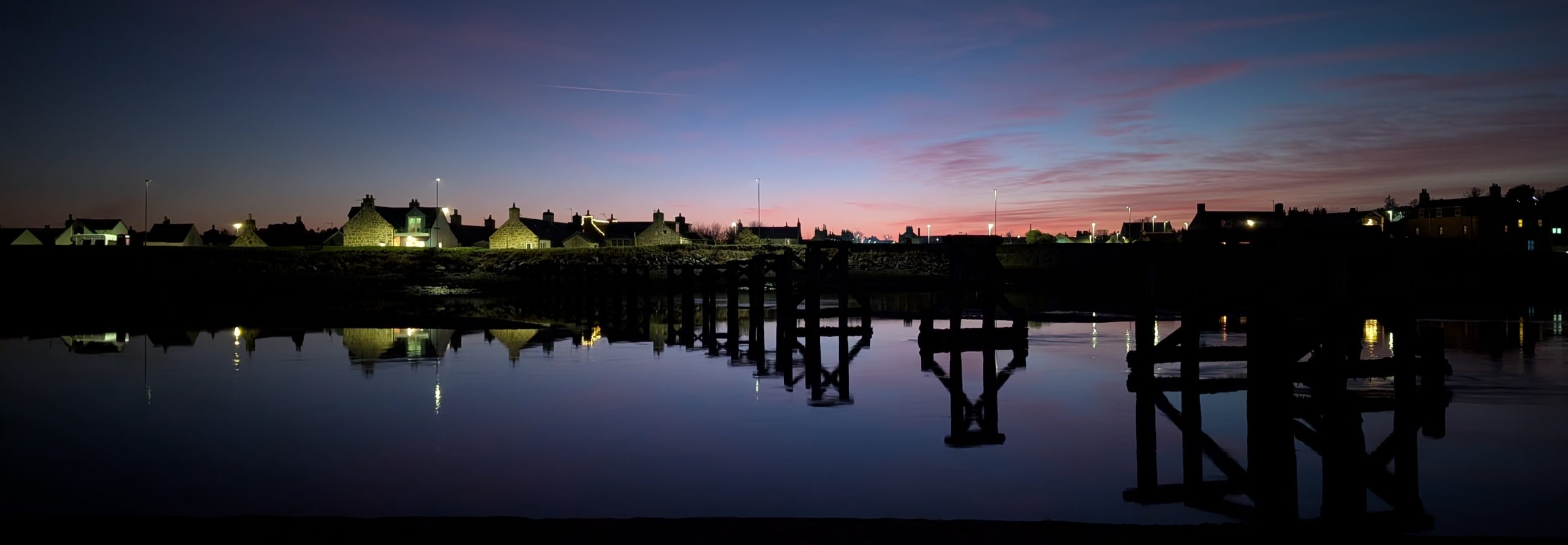Looking back towards Seatown from the beach just after sunset
